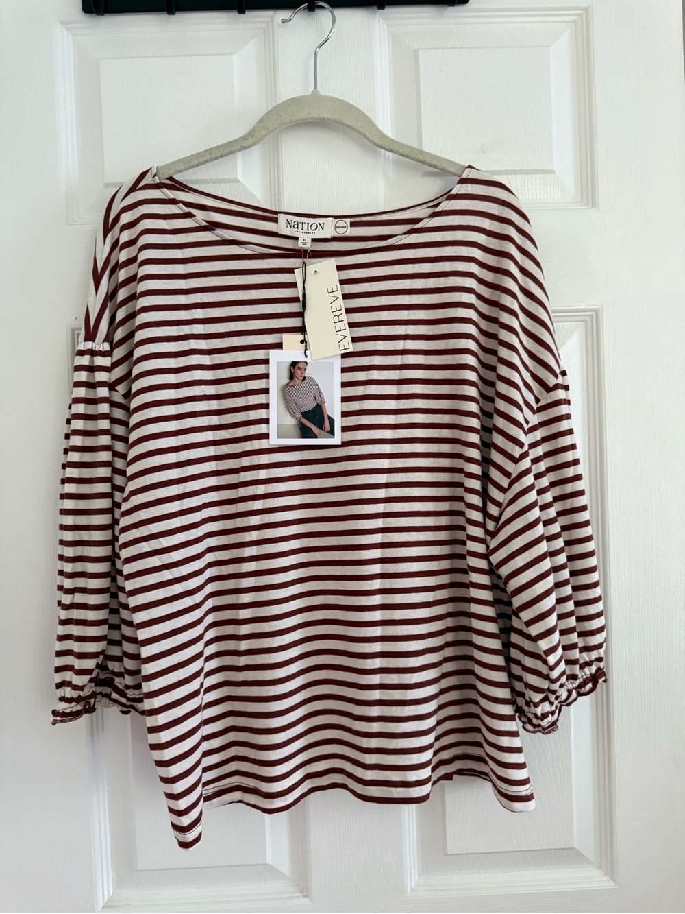 Nation LTD Maroon and White Striped Boatneck Top - XL - NWT